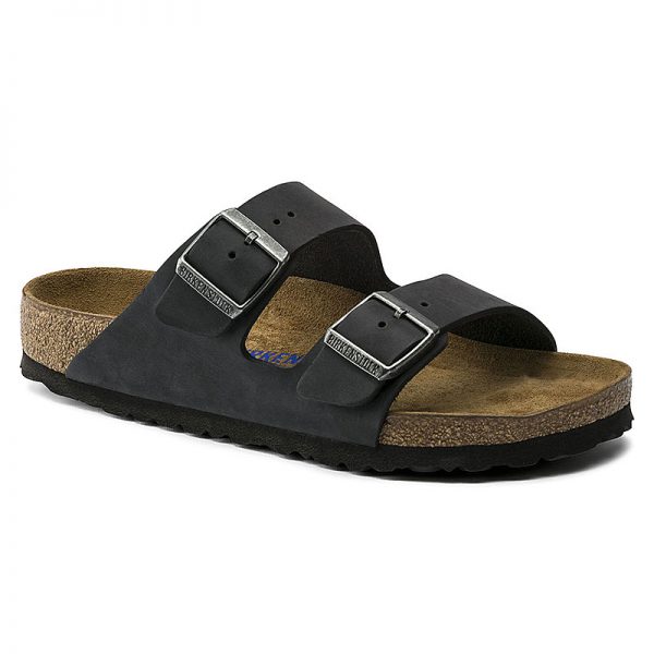 Унисекс кожени чехли Биркенщок / BIRKENSTOCK Arizona Soft Footbed черни външен поглед отпред