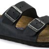 Унисекс кожени чехли Биркенщок / BIRKENSTOCK Arizona Soft Footbed черни детайл закопчалки