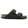 Унисекс кожени чехли Биркенщок / BIRKENSTOCK Arizona Soft Footbed черни вътрешен поглед отстрани