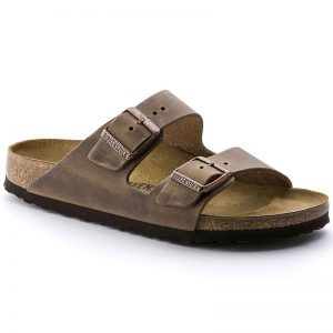 унисекс чехли Биркенщок / BIRKENSTOCK Arizona Oiled Leather тютюнево кафяво външен поглед отпред