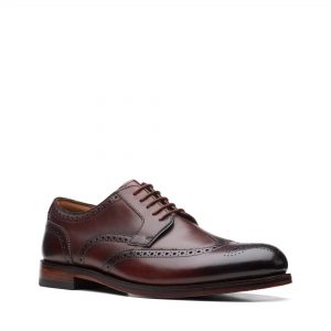 Мъжки елегантни обувки Clarks Craftdean Wing Dark Tan Lea - снимка 1