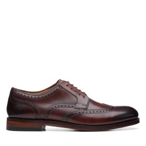 Мъжки елегантни обувки Clarks Craftdean Wing Dark Tan Lea - снимка 2