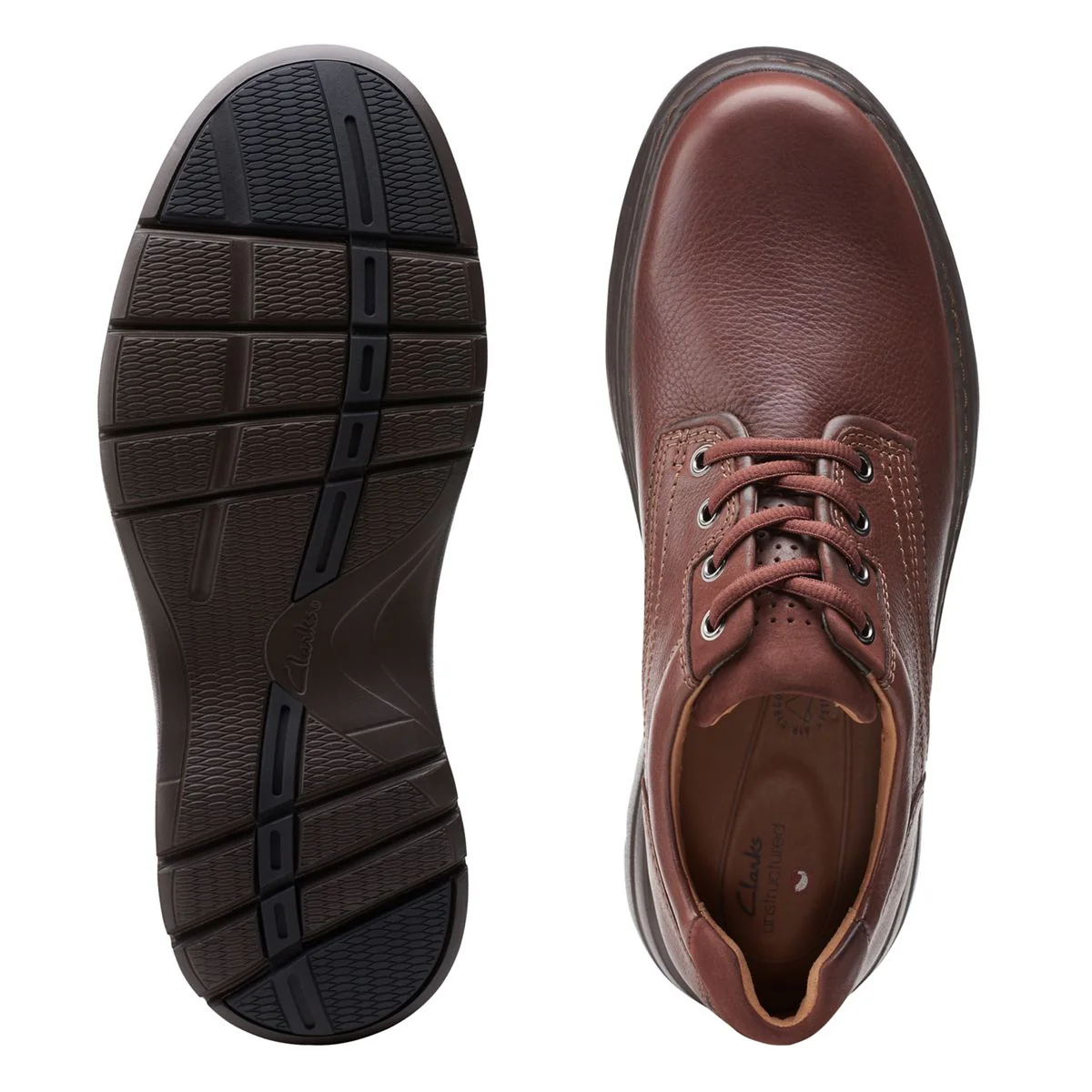 Мъжки обувки Clarks Un Brawley Pace Mahogany Leather 26151782 голям размер за широк крак - снимка 7