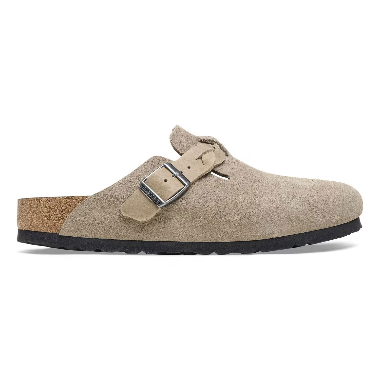 Дамски чехли Birkenstock Boston Braided LEOI/LEVE Taupe бежови от велур и естествена кожа - снимка 2