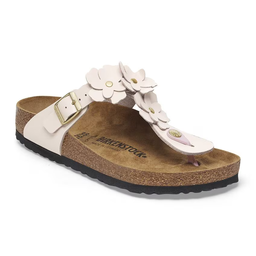 Дамски чехли Birkenstock Gizeh Flowers LE Light Rose 1029287 светло розови от естествена кожа - снимка 1