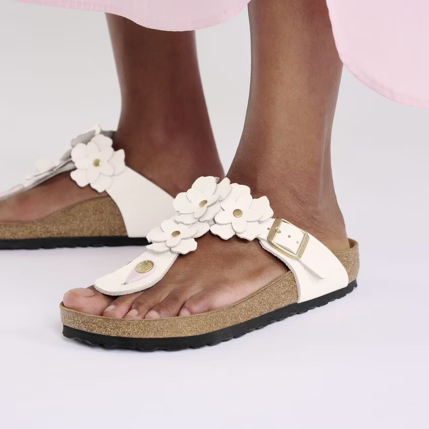 Дамски чехли Birkenstock Gizeh Flowers LE Light Rose 1029287 светло розови от естествена кожа - снимка 8