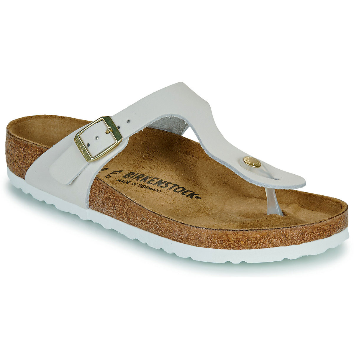 Дамски чехли Birkenstock Gizeh LENB Antique White 1029387 - цвят бял антик от набук