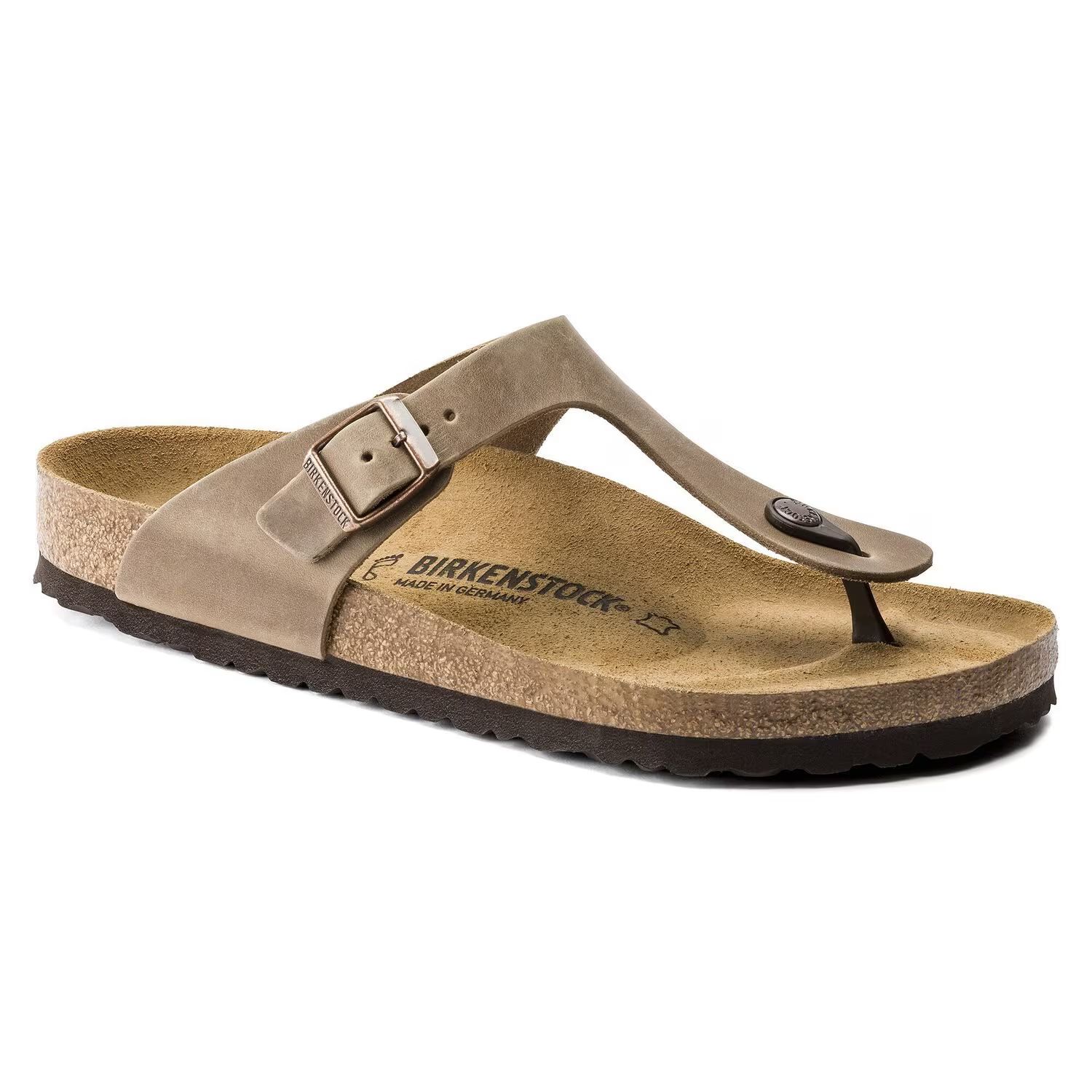 Дамски чехли Birkenstock Gizeh LEOI Tabacco Brown цвят тютюнев от естествена кожа - снимка 1