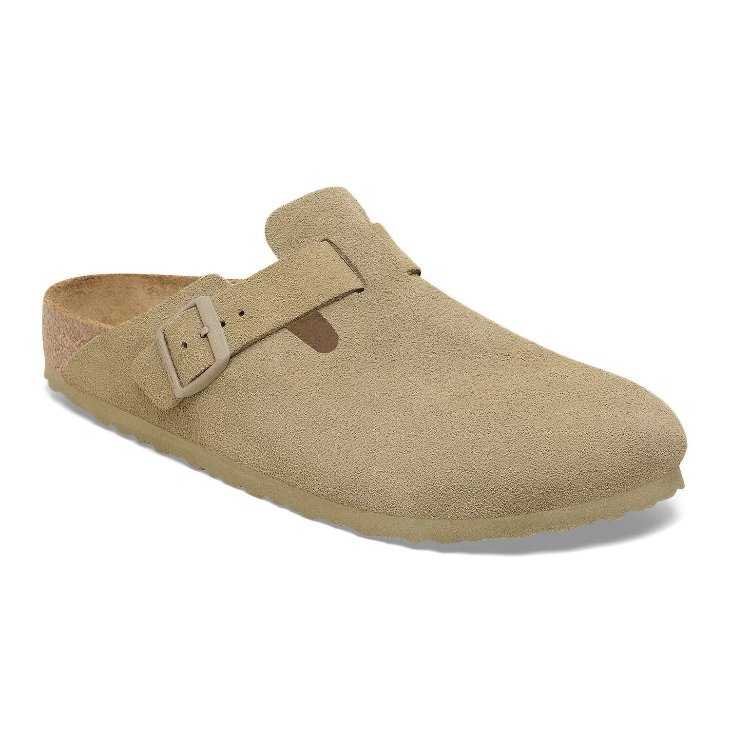 Мъжки чехли Birkenstock Boston LEVE Faded Khaki - велурени в цвят каки - снимка 1