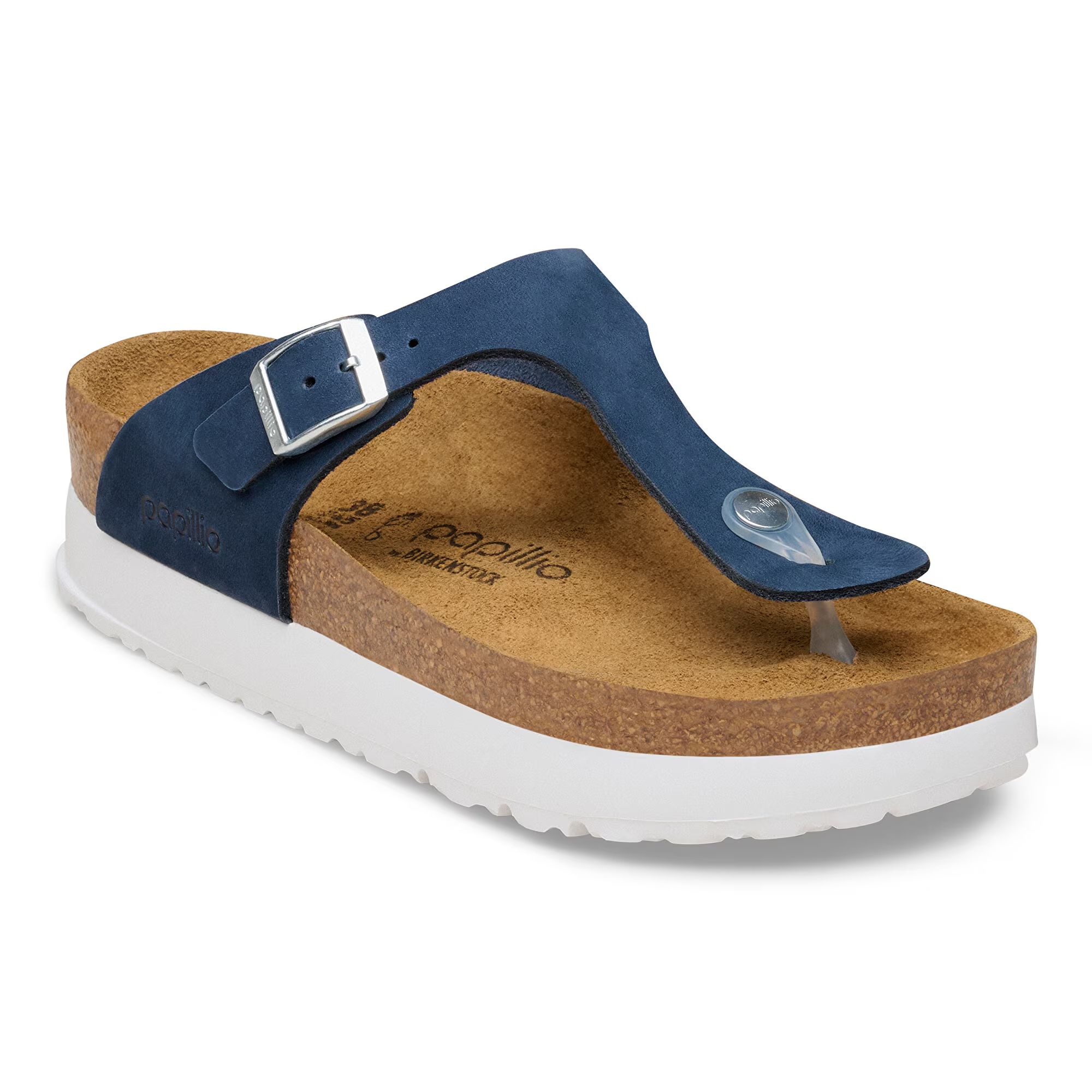 дамски чехли birkenstock gizeh flex platform lenb new navy сини от набук - снимка 1