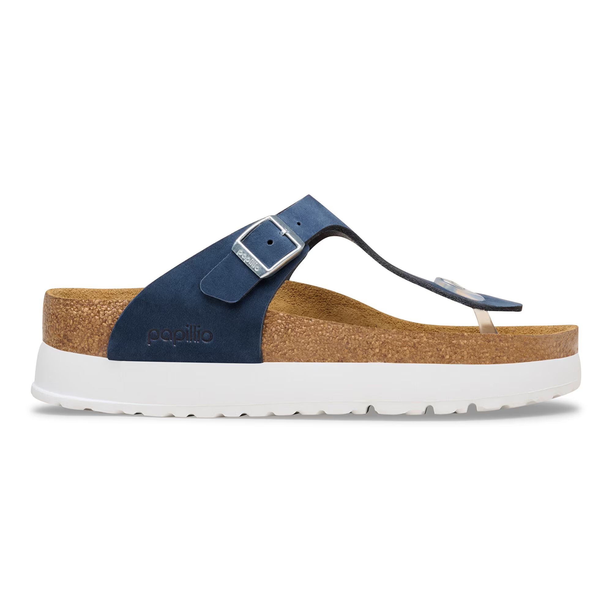 дамски чехли birkenstock gizeh flex platform lenb new navy сини от набук - снимка 2