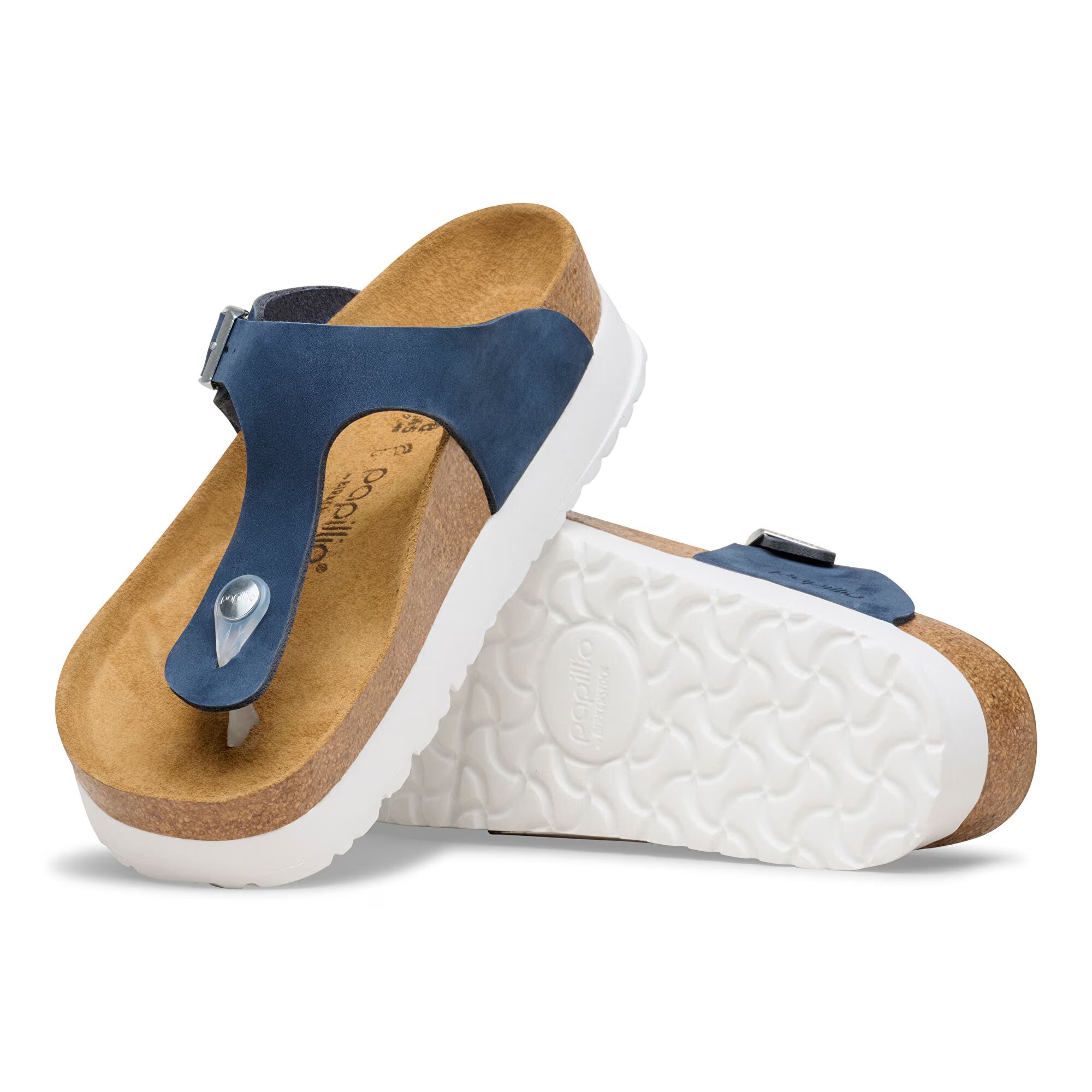 дамски чехли birkenstock gizeh flex platform lenb new navy сини от набук - снимка 5
