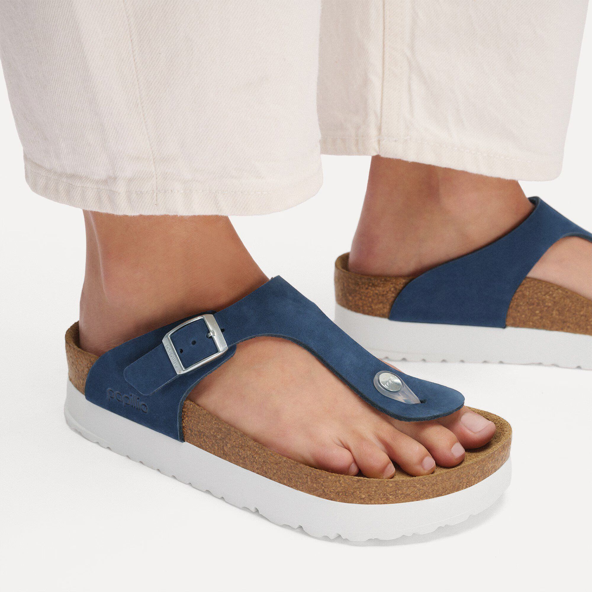 дамски чехли birkenstock gizeh flex platform lenb new navy сини от набук - снимка 7