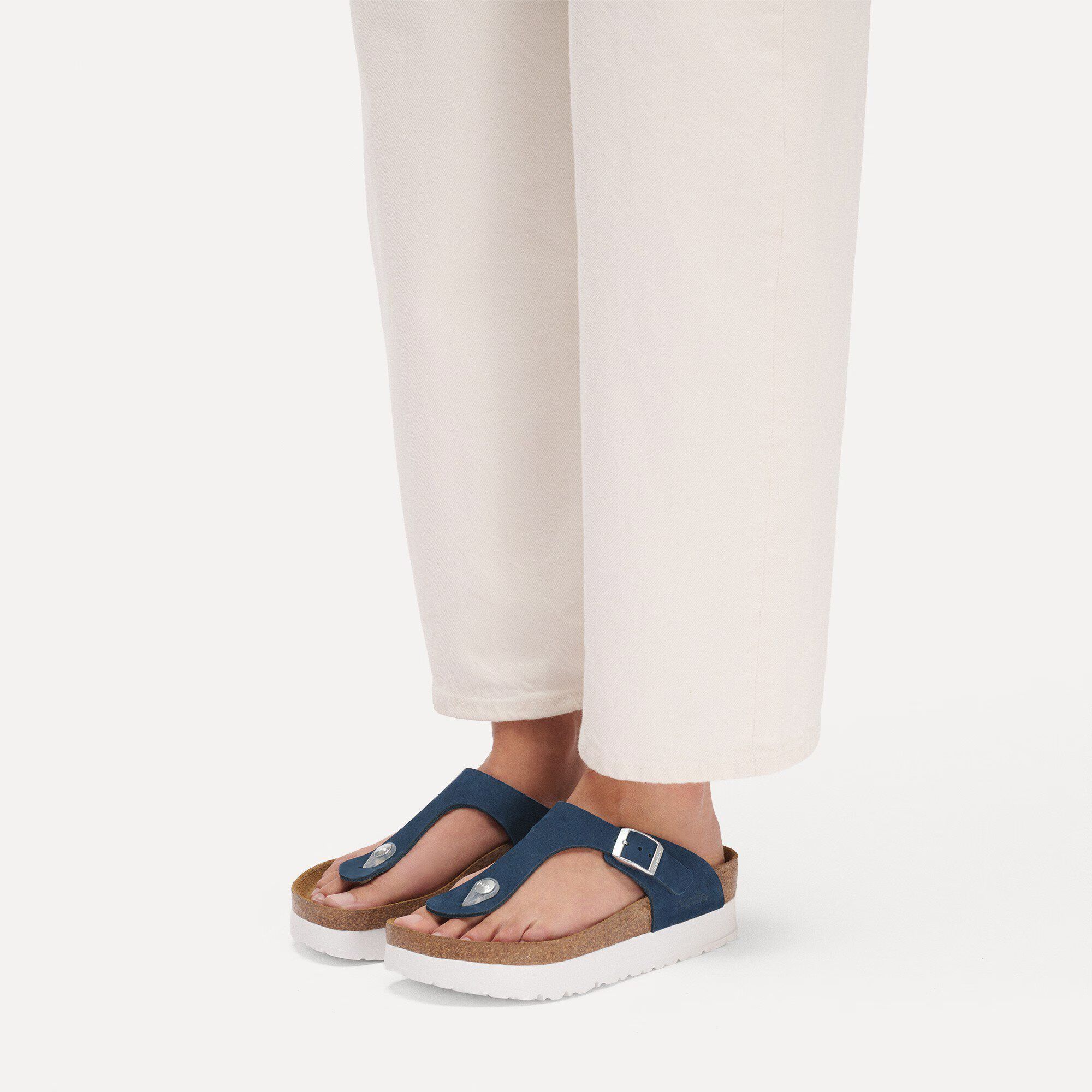 дамски чехли birkenstock gizeh flex platform lenb new navy сини от набук - снимка 8