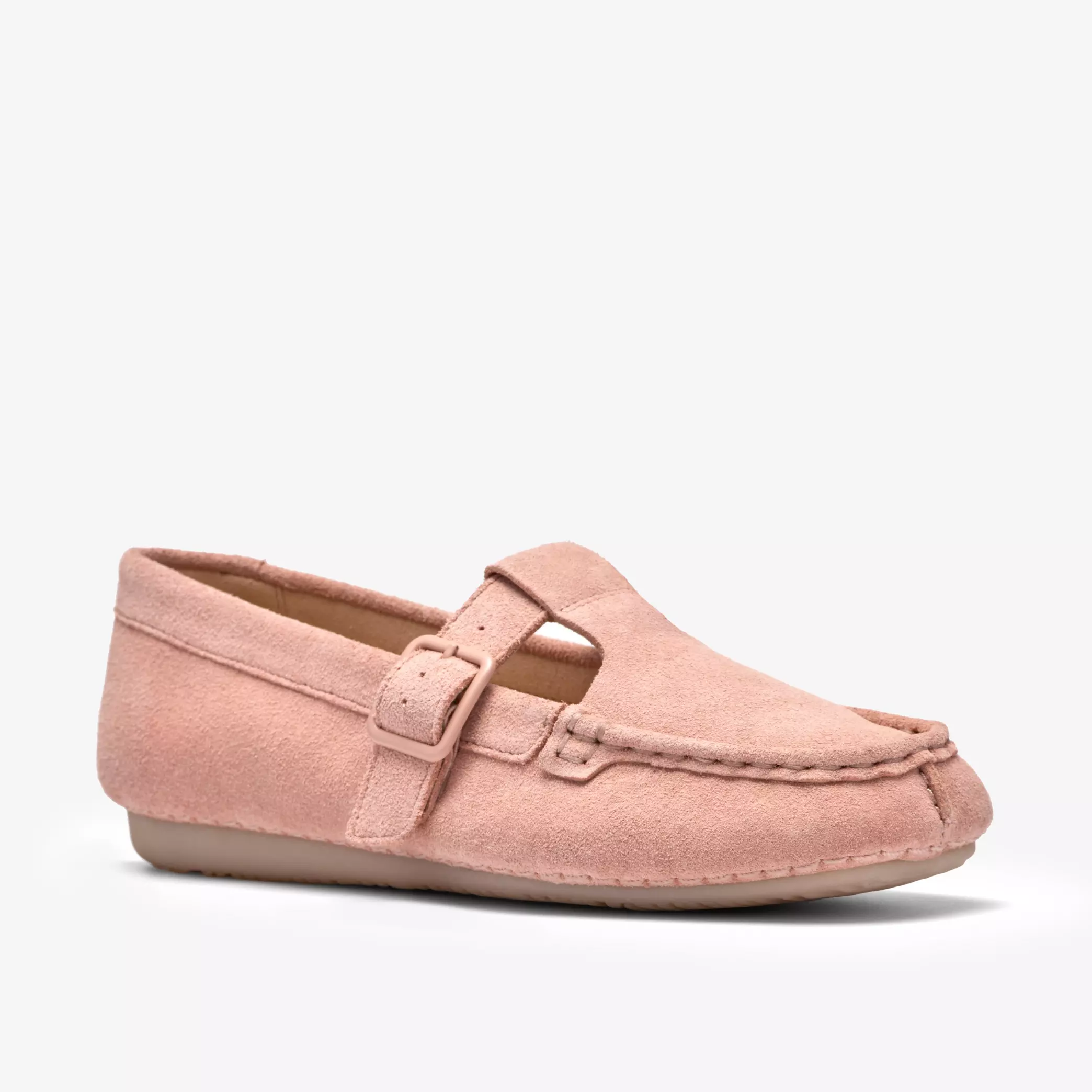 дамски обувки clarks freckle t bar 26185904 светло розови от велур - снимка 4