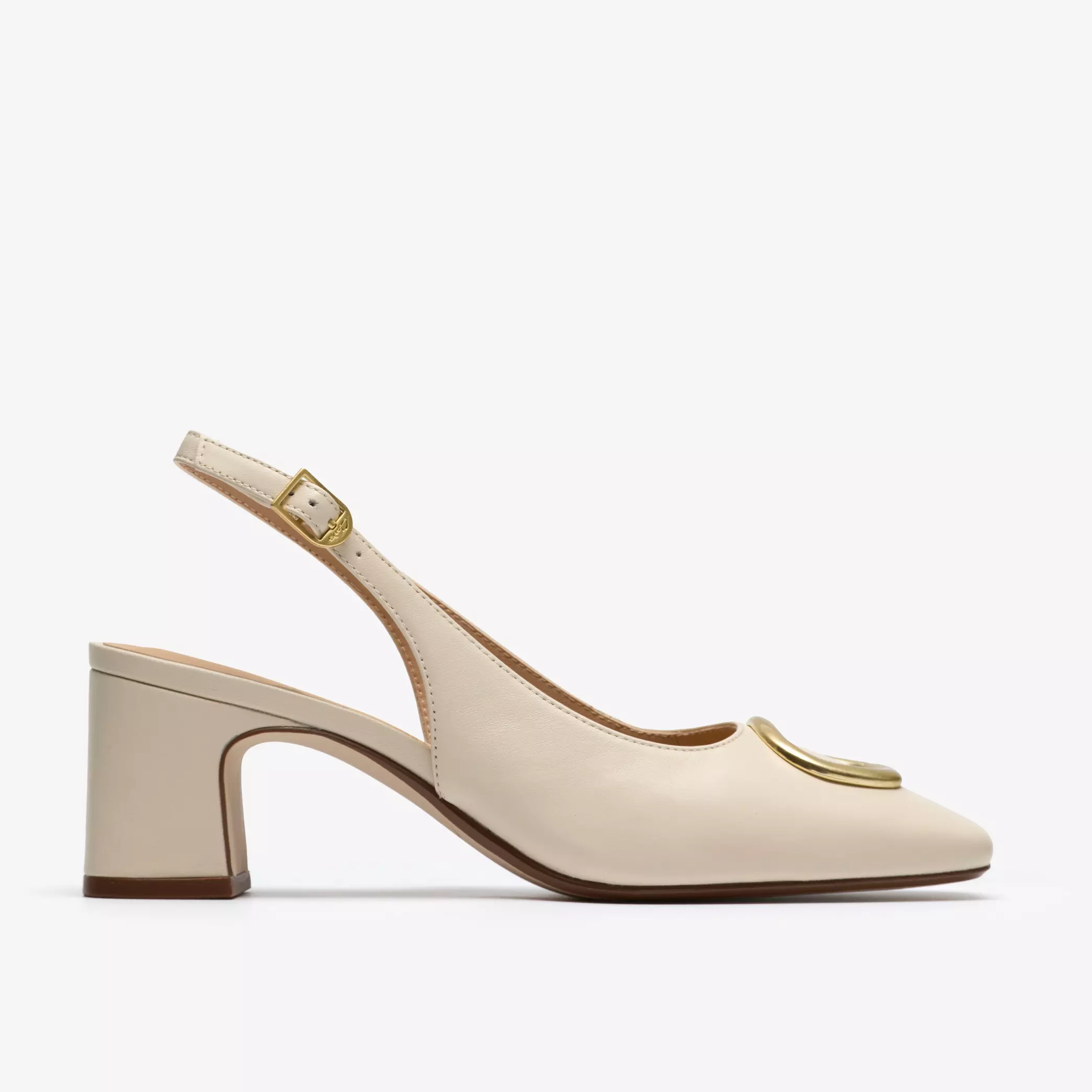 дамски обувки на ток с отворена пета clarks fernie sling 26186488 кремави от естествена кожа - снимка 1