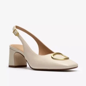 дамски обувки на ток с отворена пета clarks fernie sling 26186488 кремави от естествена кожа - снимка 4