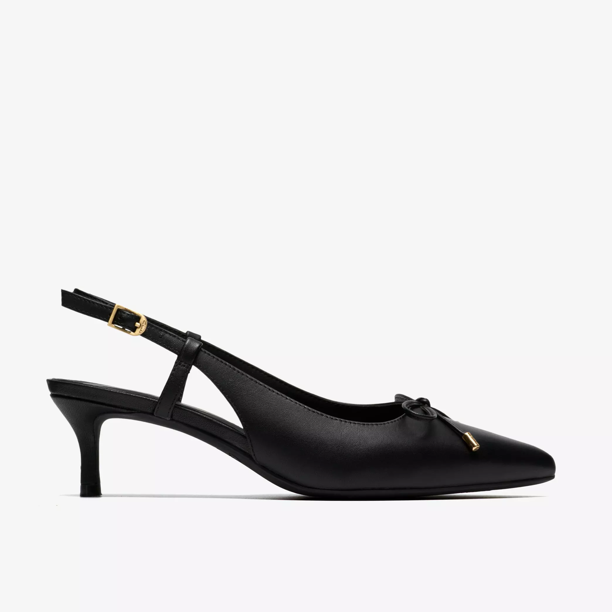 дамски обувки на ток с отворена пета clarks zarey bow 26186343 черни от естествена кожа - снимка 1