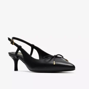 дамски обувки на ток с отворена пета clarks zarey bow 26186343 черни от естествена кожа - снимка 4