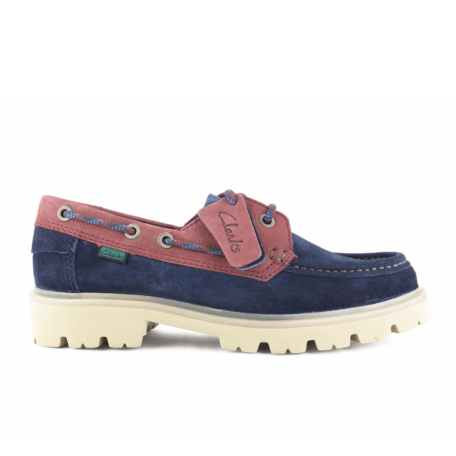 мъжки обувки clarks cleyhill boat в тъмно синьо и червено от велур - снимка 2
