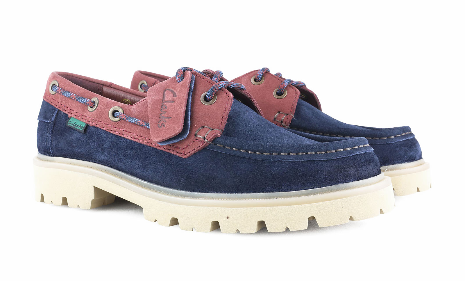 мъжки обувки clarks cleyhill boat в тъмно синьо и червено от велур - снимка 6