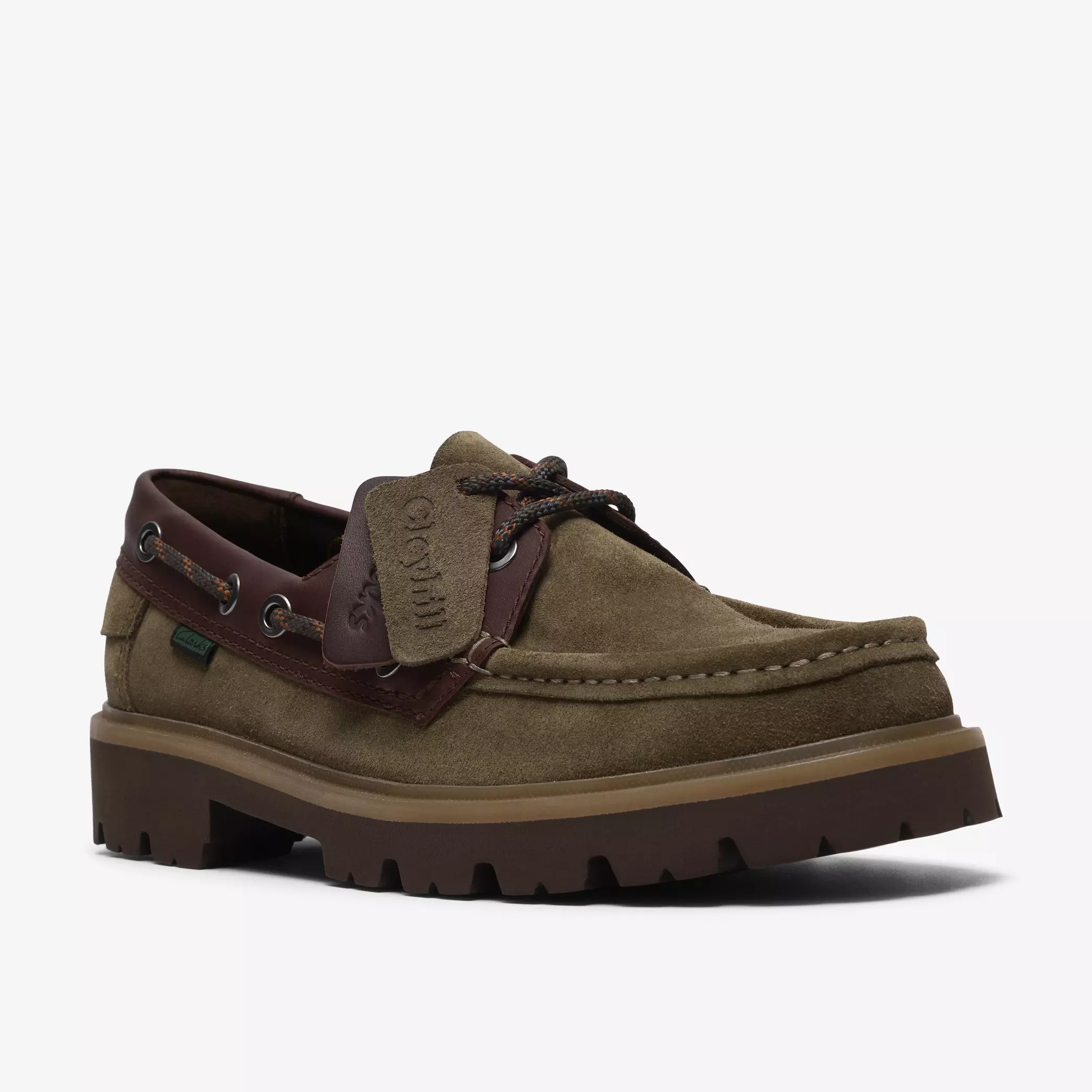 мъжки обувки clarks cleyhill boat зелено-кафяви от естествена кожа и велур