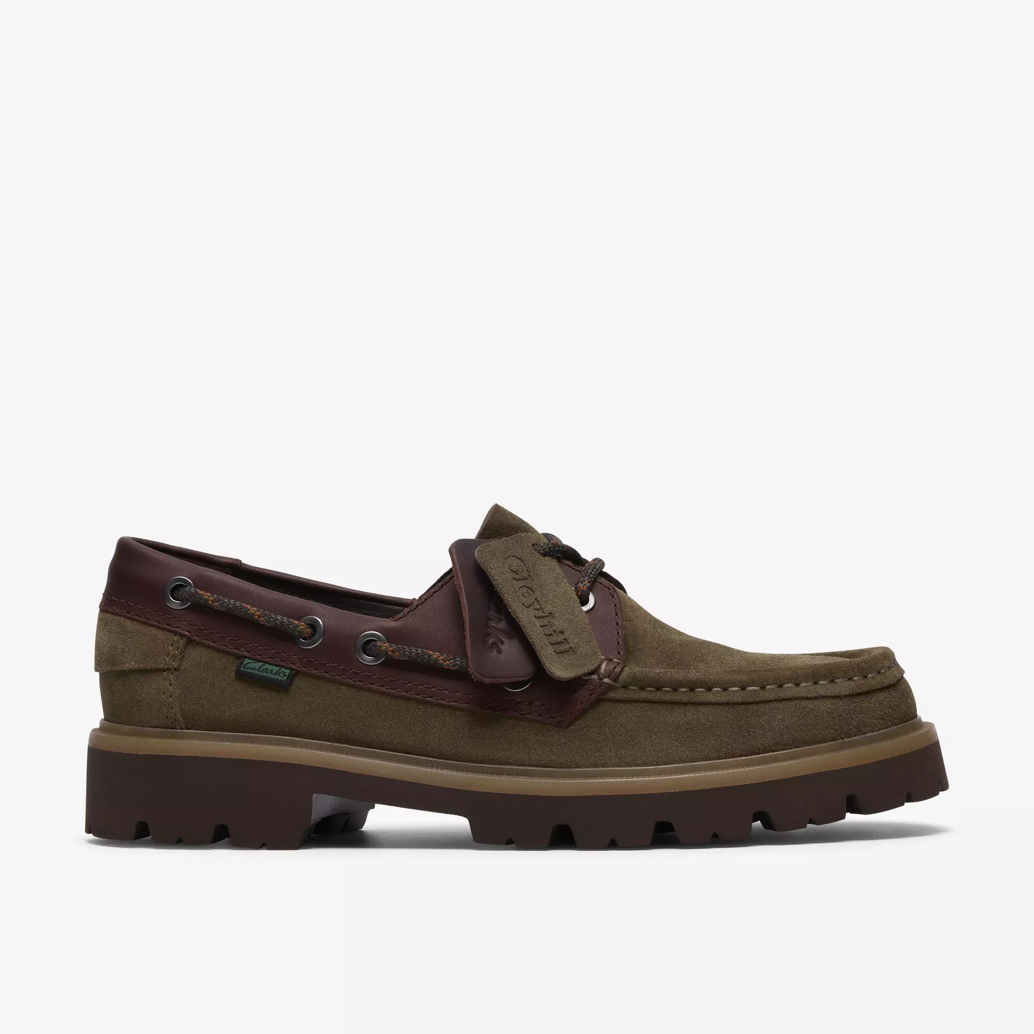 мъжки обувки clarks cleyhill boat зелено-кафяви от естествена кожа и велур - снимка 1