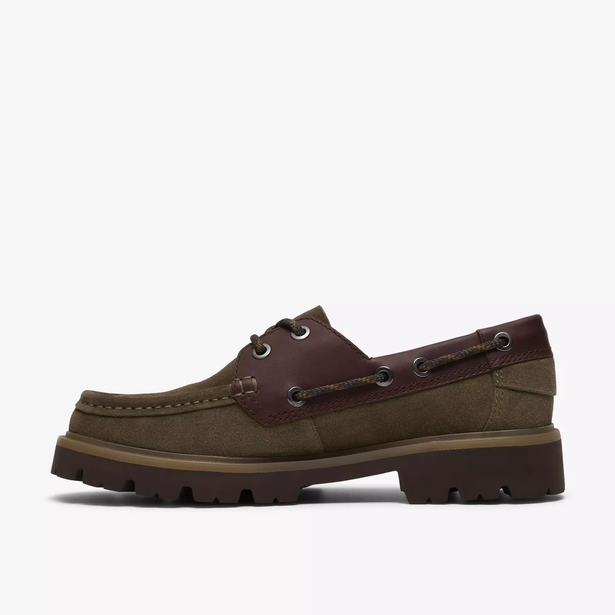 мъжки обувки clarks cleyhill boat зелено-кафяви от естествена кожа и велур - снимка 2