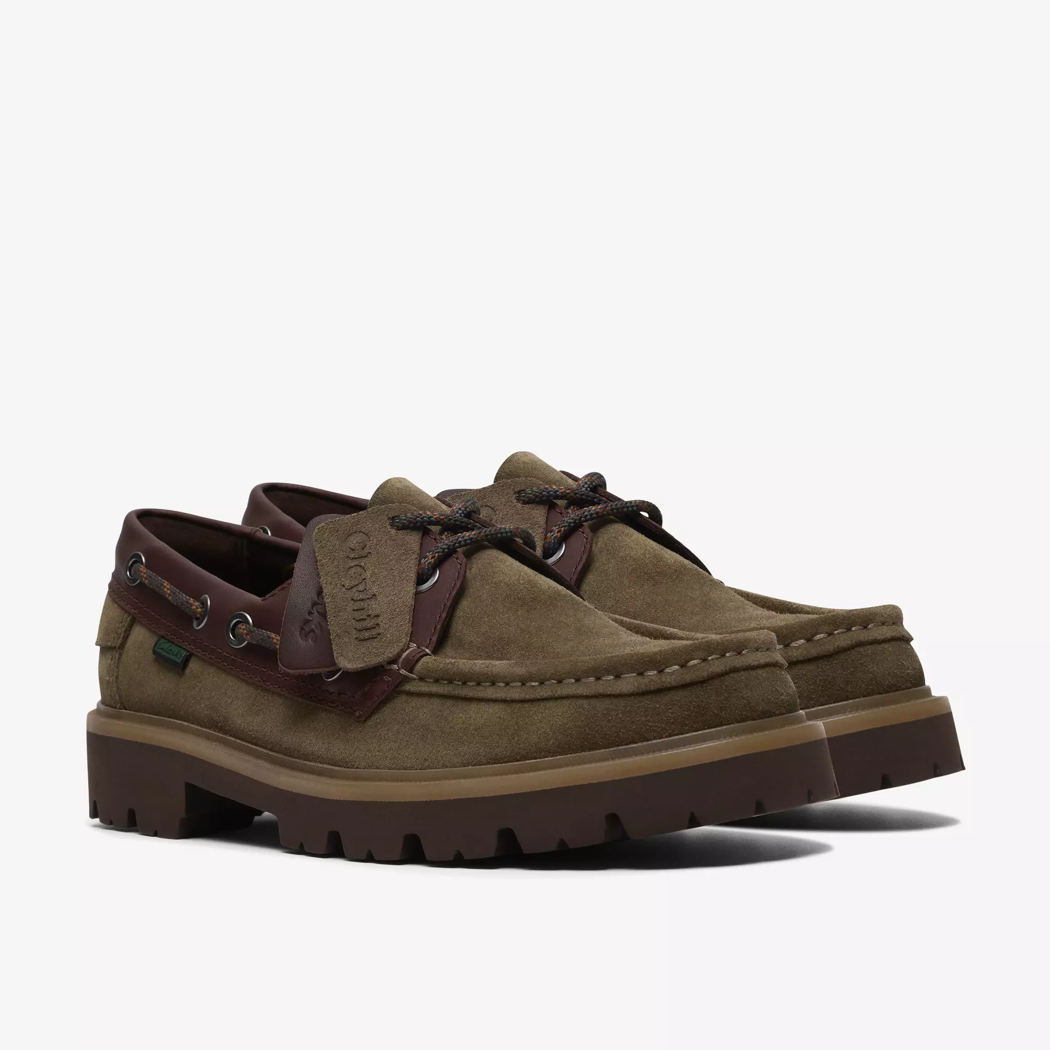 мъжки обувки clarks cleyhill boat зелено-кафяви от естествена кожа и велур - снимка 4