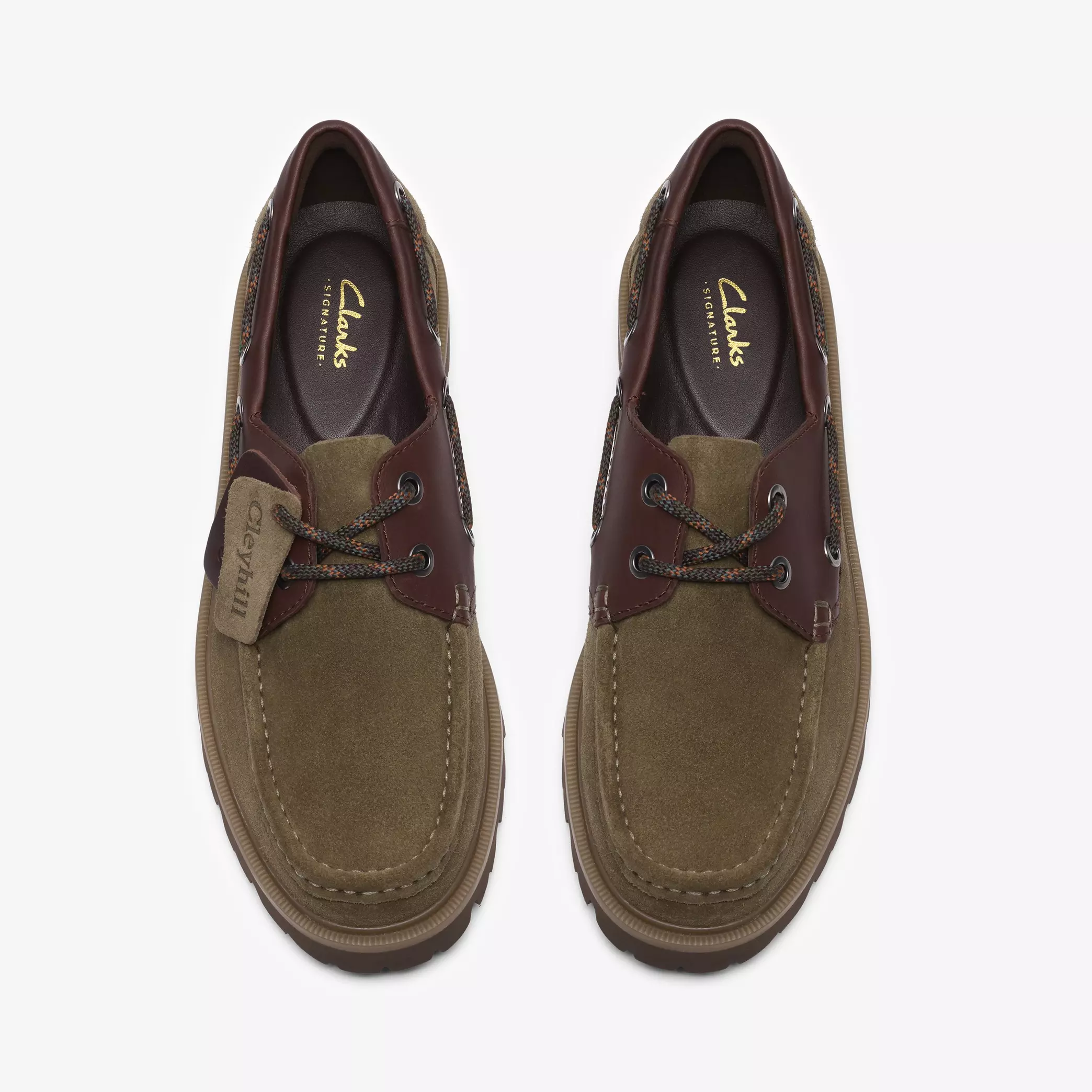 мъжки обувки clarks cleyhill boat зелено-кафяви от естествена кожа и велур - снимка 6