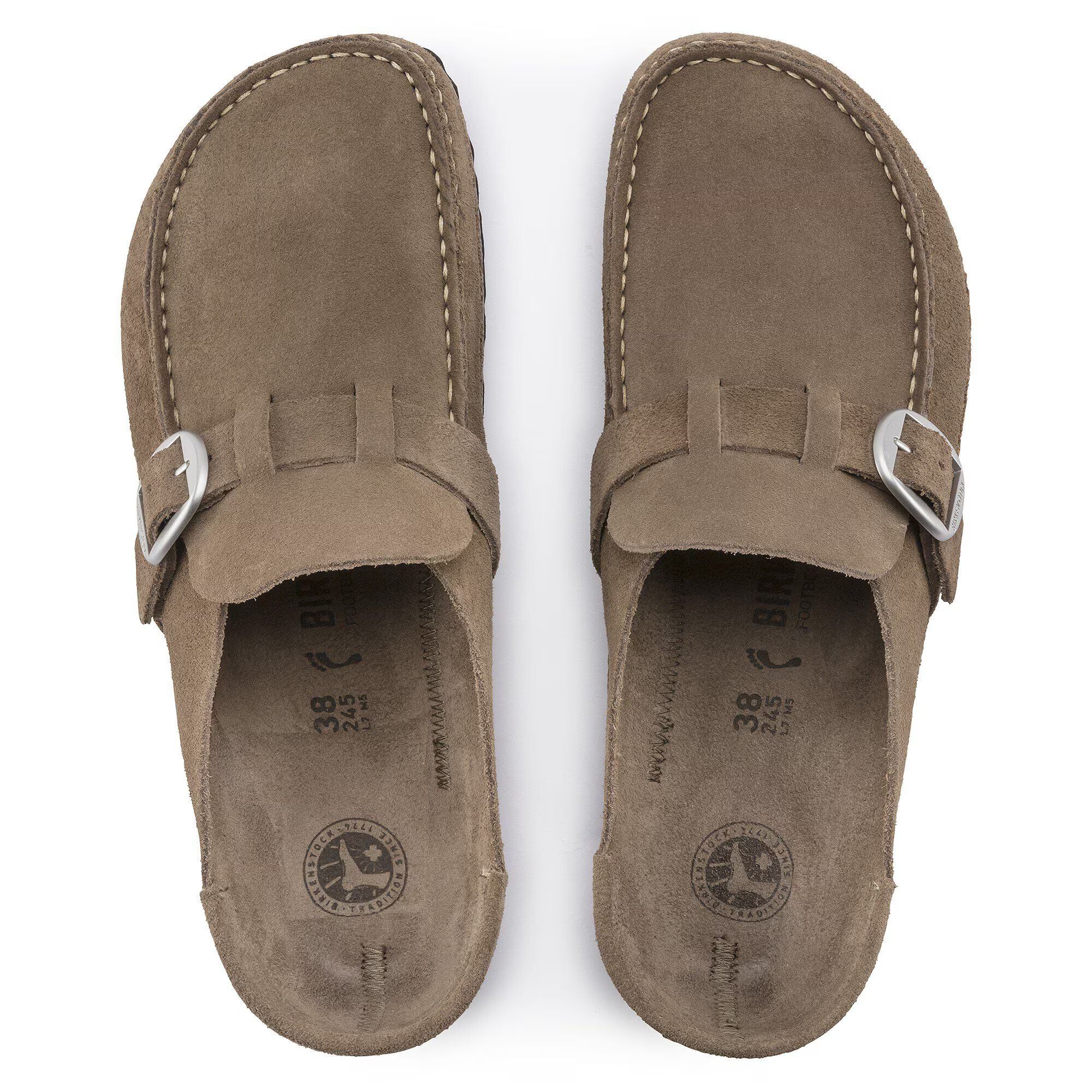 чехли birkenstock buckley 1019462 бежови от велур - снимка 6